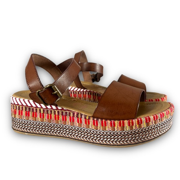 Blowfish Shoes - Blowfish Malibu Tan Multi Color Bohemian Vegan Leather Wedge Sandal Size 8